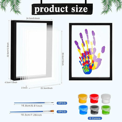 Suzile DIY Handprint Kit for New Parents - Mother's Day Father's Day Gifts,Baby Handprint Frame with 5 Acrylic Boards & 6 Colors Paint,Family Keepsake Craft for First-time Moms Dads(Black)