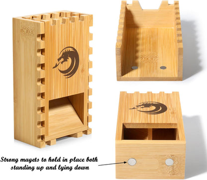 DNDND Bamboo Dice Tower, Folding Dice Tower DND Dice Rolling Tower for Dungeons and Dragons D&D Tabletop Game and RPG Games