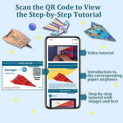 Paper Airplane Kits with 16 Classic Designs, 32 Sheets of Colorful Origami Paper, World Record Paper Planes, Airplane Gifts for Boys and Girls Ages 6-12+ (Digital Manual Only, Fun and Easy to Fold) - Crafty Corner