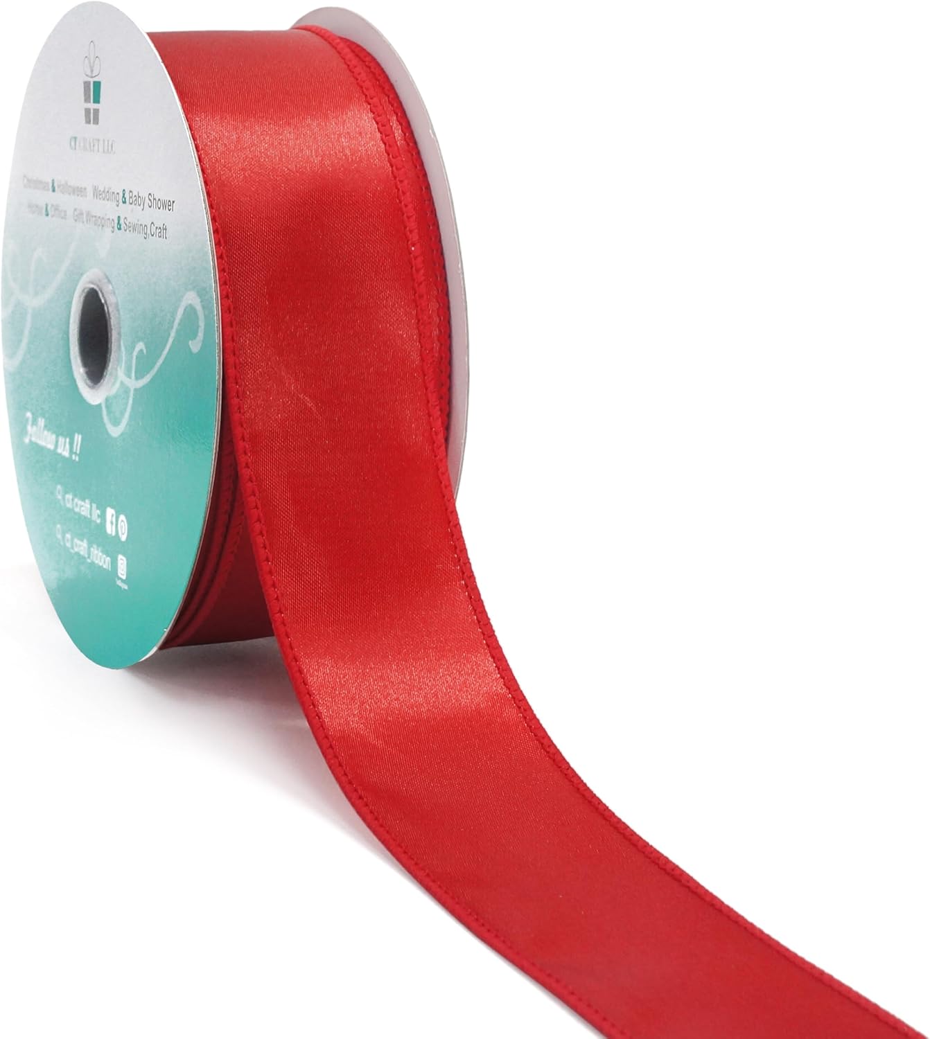 CT CRAFT LLC Satin Wired Ribbon 1.5 Inch x 20 Yards Red for Christmas Home Décor Gift Wrapping Tree Topper Bow Wreath DIY Crafts, - Crafty Corner