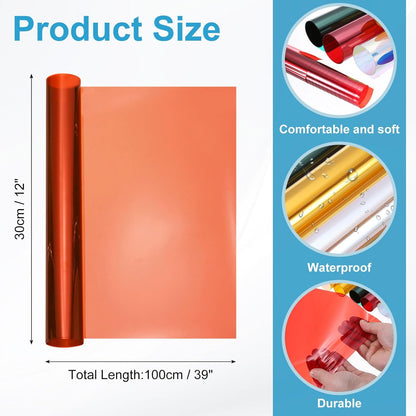 MECCANIXITY Iridescent Window Film,12" x 39" Iridescent Holographic PVC Fabric Dichroic Film Clear Vinyl Paper Roll for DIY Craft Gift Wrapping Bag Decoration,Orange