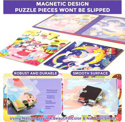 Magnetic Puzzles for Toddlers 1-3, Cartoon Mermaid Magnet 3 in 1 Jigsaw Puzzle, Kids Travel Puzzles Toys, Preschool Learning Toy for Kids 1-8 Year (Mermaid)