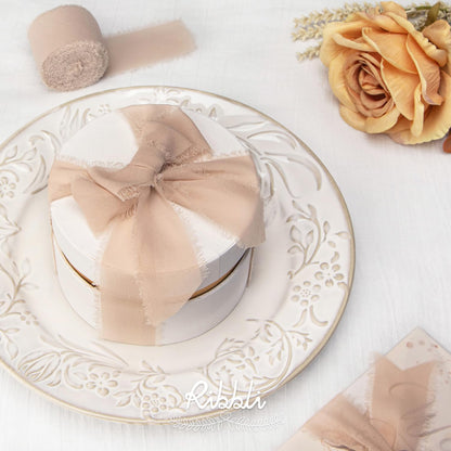 Ribbli Chiffon Silk Ribbon, 1.5 inch x 30 Yard, Cream/Champagne/Beige Fringe Chiffon Ribbon for Wedding Invitations, Bridal Bouquets Wrapping, Flower Arrangement Decoration - Crafty Corner