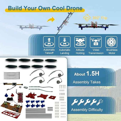 DIY Drone Kit with Brushless Motor & Dual Camera - STEM Building Project with Optical Flow Hovering, 360° Flips, One-Click Controls for Beginners to Learn Drone Engineering