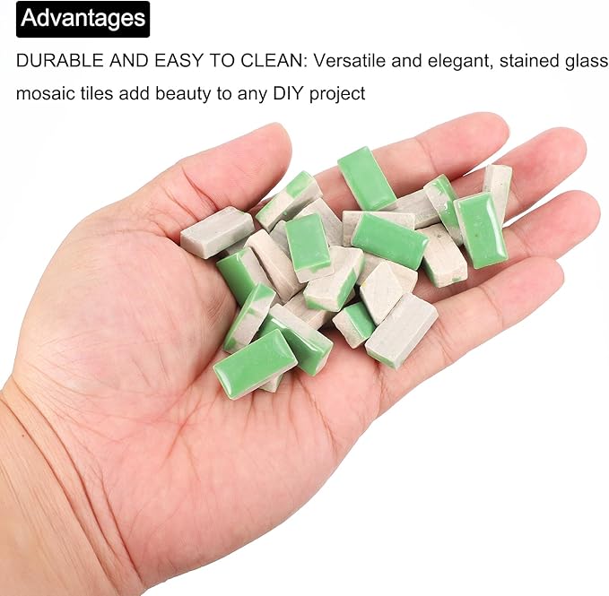 MECCANIXITY 250g Ceramic Mosaic Tiles for Crafts Bulk, Rectangle Green Ceramic Tile for Mosaic Kits Garden Stepping Stone Cup Mat