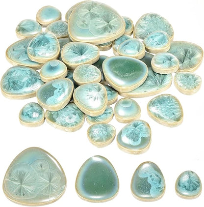 MECCANIXITY 200g Ceramic Mosaic Tiles for Crafts Bulk, Pebble Ice Green Ceramic Tiles for Mosaic Kits Garden Stepping Stone Cup Mat