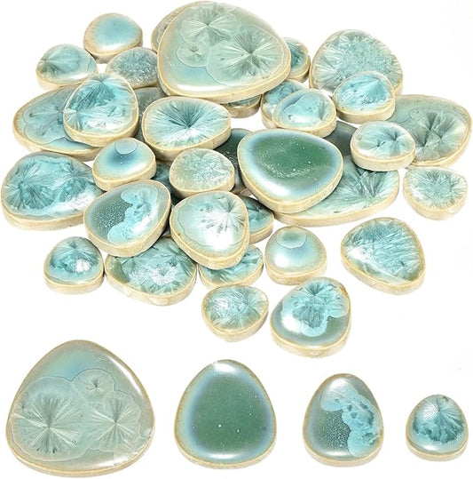 MECCANIXITY 200g Ceramic Mosaic Tiles for Crafts Bulk, Pebble Ice Green Ceramic Tiles for Mosaic Kits Garden Stepping Stone Cup Mat