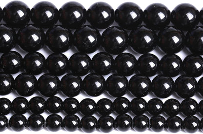Natural Black Agates Onyx Stone Beads Smooth Round Loose Spacer Beads for Jewelry Making DIY Bracelets 12mm 34pcs 15"(Black Agate, 12mm)