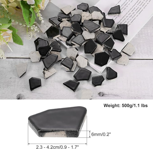uxcell 500g/1.1LB Irregular Ceramics Mosaic Tiles, 2.3-4.2 cm Bulk Stained Ceramic Mosaic Pieces Stones Mosaic Kits for DIY Art Craft Projects Home Decor, Black