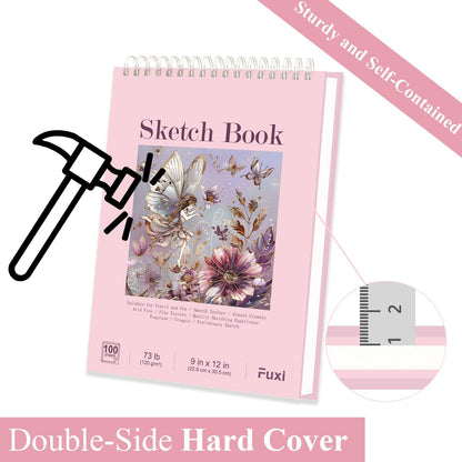Cute Sketchbook Pink, 9"x12" Sketch Book for Teen Girls, 100 Sheets Girl Sketchbook 73lb/120gsm Drawing Paper for Kids, Art Supplies for Teens 14-16 Girls. - Crafty Corner
