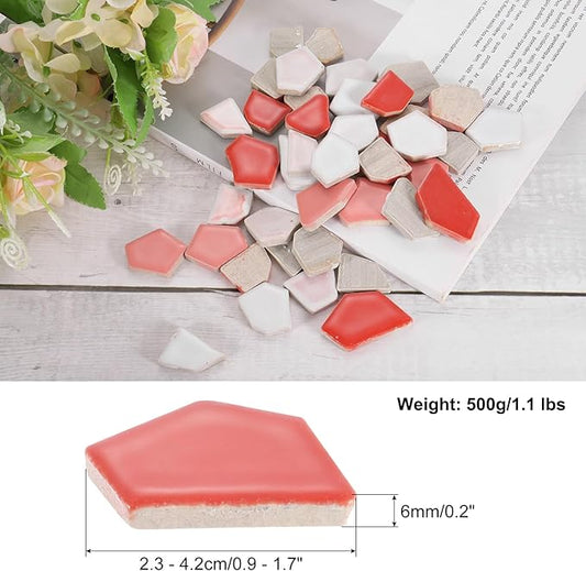 uxcell 500g/1.1LB Irregular Ceramics Mosaic Tiles, 2.3-4.2 cm Bulk Stained Ceramic Mosaic Pieces Stones Mosaic Kits for DIY Art Craft Projects Home Decor, Mixed Red
