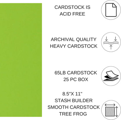 PA Paper Accents Stash Builder Cardstock 8.5" x 11" Tree Frog, 65lb Colored cardstock Paper for Card Making, Scrapbooking, Printing, Quilling and Crafts, 25 Piece Pack