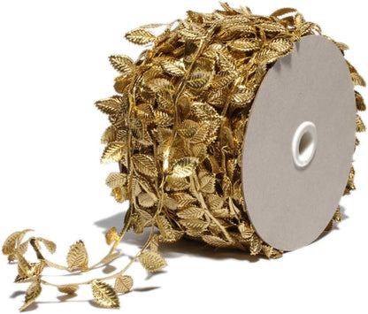 BASOKAN Gold Leaves Leaf Ribbon Trim Rope - 20 Yards - for Garland DIY Crafts and Party Wedding Home Decorations (Gold) - Crafty Corner