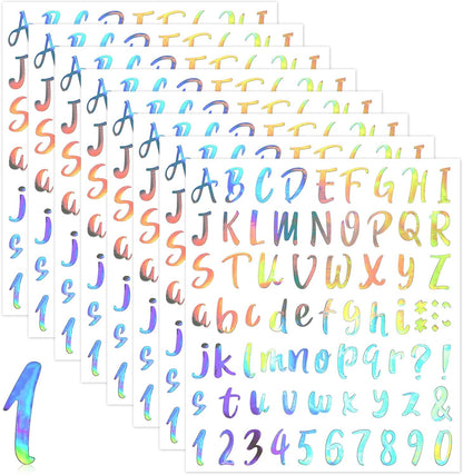 Outus 576 Pieces 8 Sheets Letters Stickers Self Adhesive Vinyl Letter Alphabet Number Stickers Mailbox Numbers Sticker, Decals for Classroom Decor, Sign, Door(Silver,1 Inch)