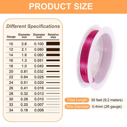 HARFINGTON 30ft Jewelry Wire, 26 Gauge (0.4mm) Brass Craft Soft Metal Tarnish Resistant Copper Beading Wire for Jewelry Making Supplies Crafting, Rose Red