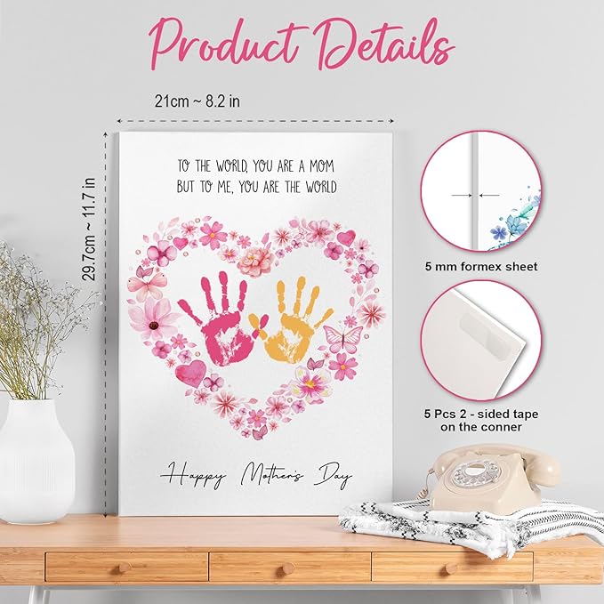 MIKAYENUS Happy Mother's Day Handprint Craft & Art Activity - DIY Handprint Gifts For Grandparents, Mom From Kid, Son, Daughter - First Mothers Day Gifts For Mom From Kids Arts And Crafts