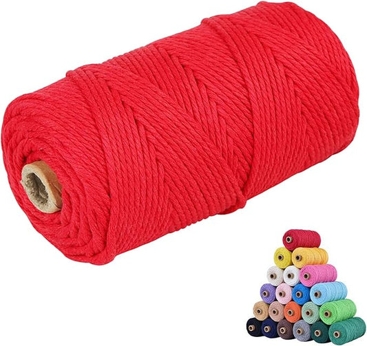 Natural Macrame Cord 5mm x 109yards Colored Macrame Cord 2mm/3mm/4mm/5mm/6mm Macrame Cotton Cord, Twisted Macrame Yarn, Soft Craft Cord Macrame Rope Macrame Supplies (Red, 5mm*109Yards)