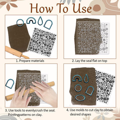 CHGCRAFT Polymer Clay Texture Sheets Cartoon Flowers Texture Stamp Sheets Silicone Texture Stamp Polymer Clay Texture Mat for Making Earrings Jewerly, Polymer Clay Earrings Tools