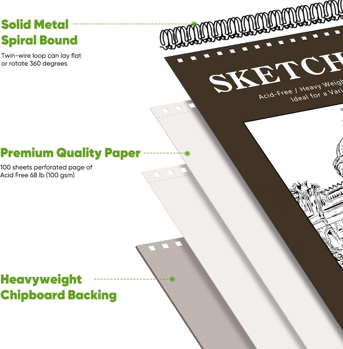 Soucolor 8" x 10" Blank Spiral Notebook| 100 Sheets 68lb/100gsm| Classroom Must Haves Supplies, Back to School Supplies for Teachers & Students| Small Sketchbook Drawing Paper for Kids and Adults - Crafty Corner