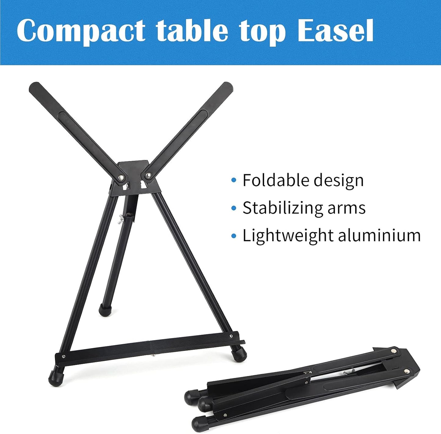 Falling in Art Aluminum 15" to 21" Tabletop Easel Display, Black Tripod with Rubber Feet, Holds Canvas, Paintings, Books, Photos, Signs