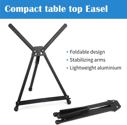 Falling in Art Aluminum 15" to 21" Tabletop Easel Display, Black Tripod with Rubber Feet, Holds Canvas, Paintings, Books, Photos, Signs