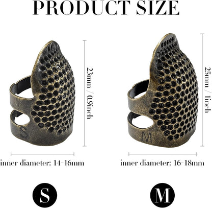 FR 4 Pack (2 Sizes, S/M) Sewing Thimble Finger Protector, Adjustable Finger Metal Shield Protector Pin Needles Sewing Quilting Craft Accessories DIY Sewing Tools Needlework Copper
