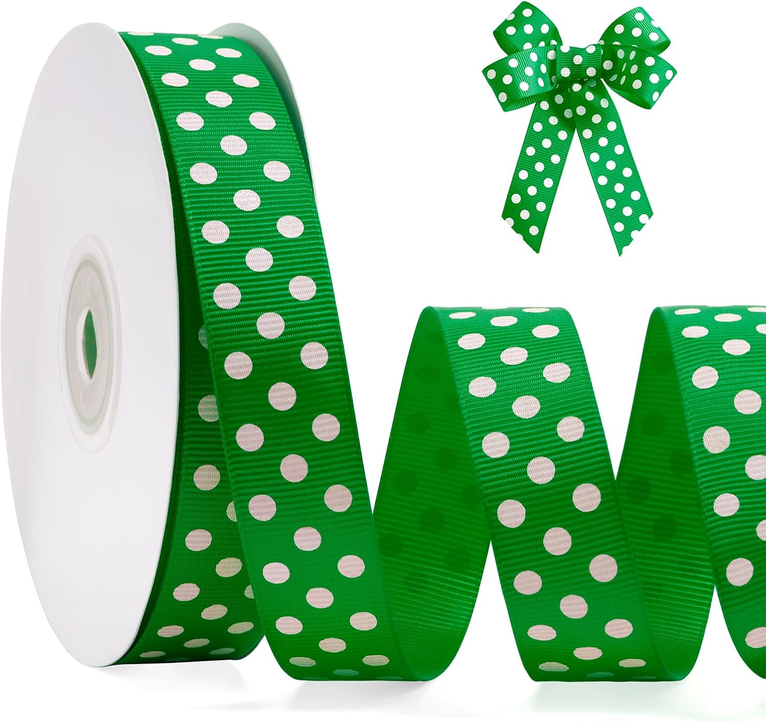 Polka Dot Grosgrain Ribbon 3/4 Inch, 25 Yards Spool Green and White Polka Dot Ribbon for Christmas Gift Wrapping DIY Crafts Hair Bows Wedding Party Decor Sewing and Home Decoration - Crafty Corner