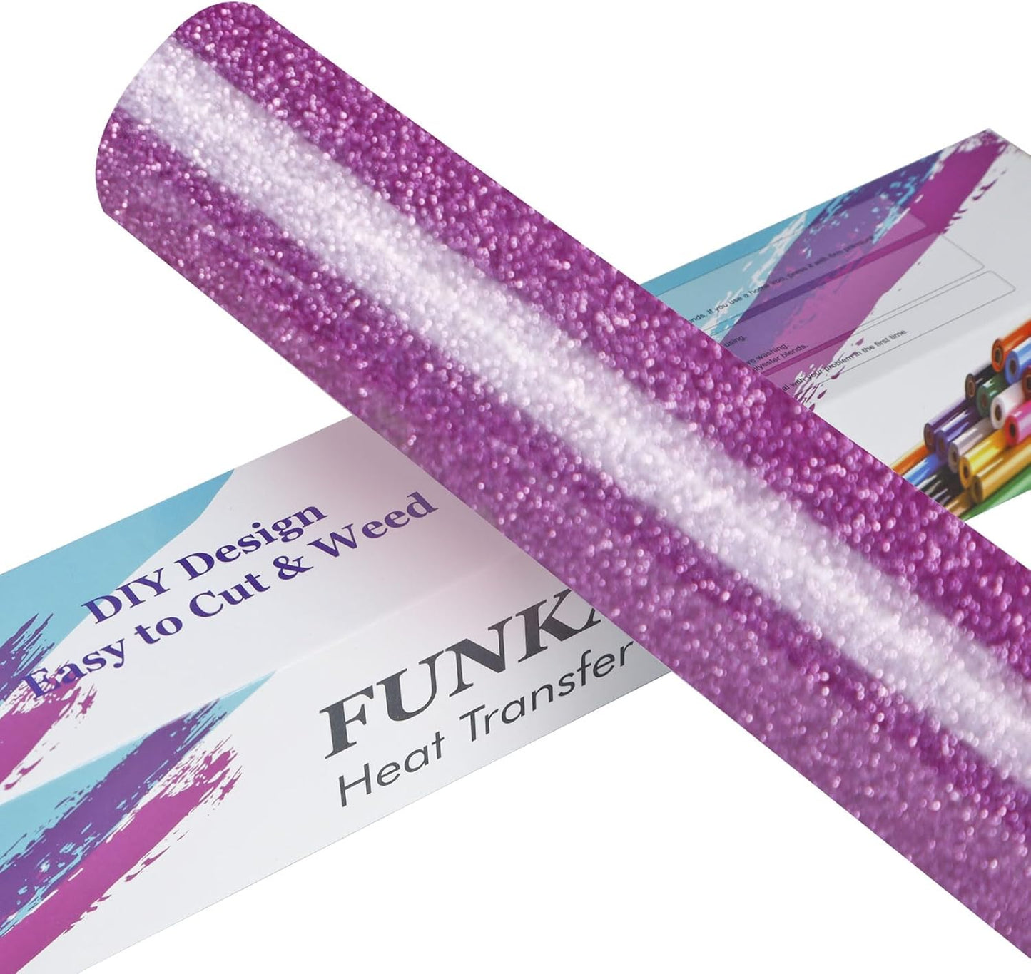 FUNKAKA Glitter Purple Pink HTV Heat Transfer Vinyl Rolls, 12" x 8ft PU Iron on Vinyl for T-Shirt Purple Pink Glitter HTV Vinyl for All Cutter Machines Easy to Cut & Weed for Heat Vinyl Design
