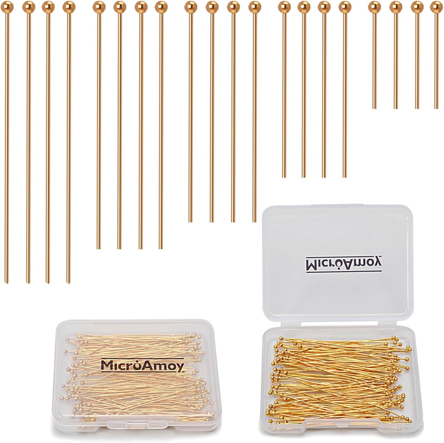 260pcs 18K Gold Filled Ball Pins Non Tarnish Craft Earring Bracelet Jewelry Making Accessories Supplies (20mm (0.78in）, Gold-Ball Pin) - Crafty Corner