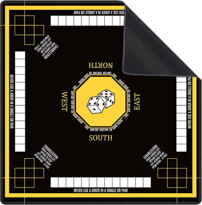 Mahjong Mat for Table 31.5''x31.5'', Non-Slip Mahjong Cloth Cover with Game Rules, Mahjong Tablecloth for Poker, Board Games Table Mat, Card Games, Tile Games, Dominoes (Black)