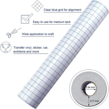 Clear Transfer Tape for Vinyl - 6" x 50 FT with Blue Alignment Grid Medium Tack for Adhesive Vinyl, Application Transfer Contact Paper Tape Roll for Silhouette Cameo Decals Stickers Window Signs