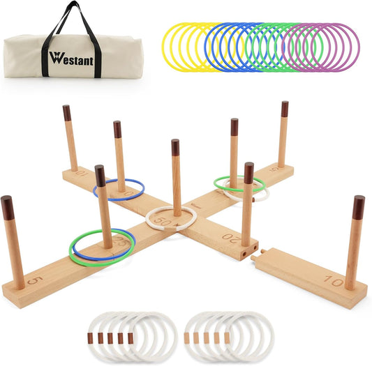 Ring Toss Game Outdoor - 33" Extra Large Outdoor Games for Adults and Family, Beechwood Giant Backyard Games, Ring Toss Game for Adults and Kids with 30 Rings & Carrying Bag