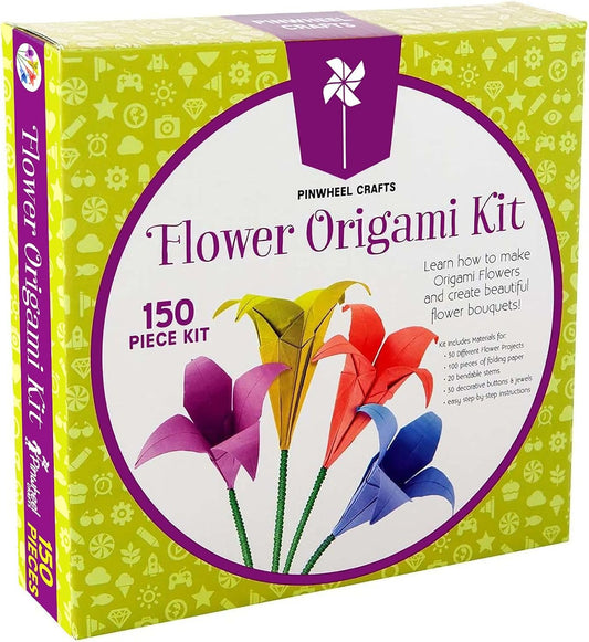 Pinwheel Crafts Origami Papers Kit - Multicolor Flower Origami Kit for Kids,Teens and Adults Ages 6 7 8 9 10 11 12+, Arts and Paper Crafts for Kids 150 Pcs - Fun Foldable Gift - Crafty Corner