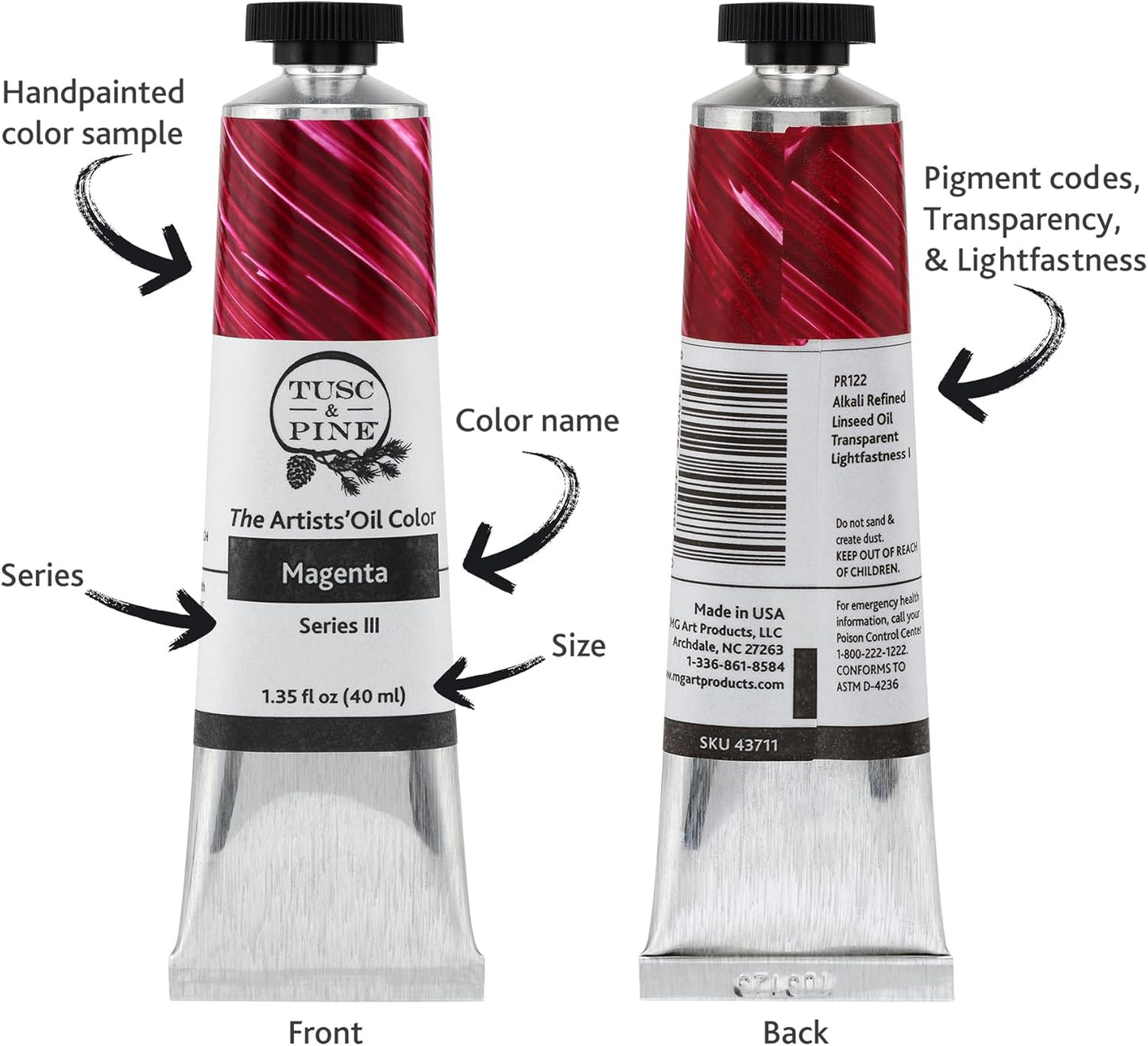 Tusc & Pine Artist Oil Paint - Luminous Coral, 40 ml, Non-Yellowing, Rich & Creamy Consistency, Maximum Pigment Load, Small Batch Milled Oil Paints Made in the USA for Professional Artists