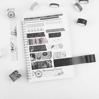 Dizdkizd Black and White Washi Tape Set, 20 Rolls Gothic Aesthetic Japanese Washi Tape Wide Scrapbooking Supplies Decorative Tape for Journaling, Planner, DIY Crafts
