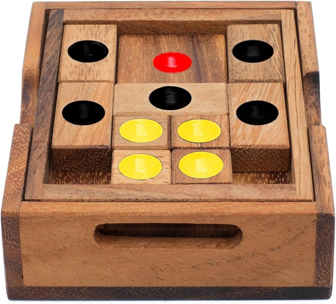 Setting Sun: STEM Sliding Block Puzzle AKA Huarong Dao or Klotski from SiamMandalay with SM Gift Box(Pictured) Improve Critical Logical Thinking with an Eco Friendly Handmade Educational Game