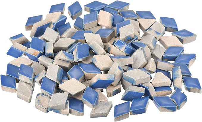MECCANIXITY 200g Ceramic Mosaic Tiles for Crafts Bulk, Rhombic Blue Ceramic Tiles for Mosaic Kits Garden Stepping Stone Cup Mat