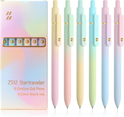 6 Pcs Gel Pens 0.5mm Quick Dry Black Ink Pens Fine Point Smooth Writing Pens, Cute Office and School Supplies Gifts for Women Teacher Students (6 Pcs Ombre Gold)