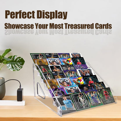 Trading Card Display Stand, 7-Tier Greeting Card Display Stand, 12 in Acrylic Portable Versatile Display Rack Holder for Graded Cards, PSA Cards,Sports Cards, Business Cards (1 Pack)
