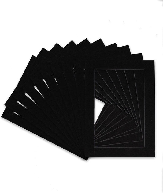 Pack of TEN 11x14 Mats Bevel Cut for 8.5x11 Photos - Acid Free Black with Black Core Precut Matboards For Pictures, Photos, Framing - 4-ply Thickness