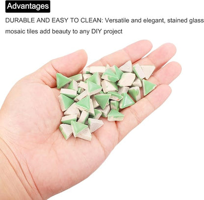MECCANIXITY 200g Ceramic Mosaic Tiles for Crafts Bulk, Triangle Green Ceramic Tiles for Mosaic Kits Garden Stepping Stone Cup Mat