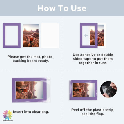 Mat Board Center, Pack of 50, 5x7 for 4x6 Mix Color Mat Kit - Acid Free, 4-ply Thickness, White Core - Includes Backing Boards and Clear Bags - for Pictures, Photos, Framing