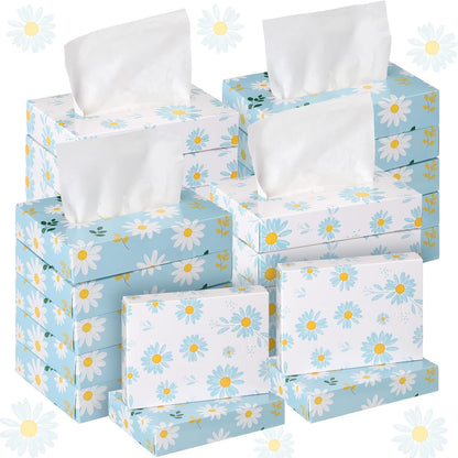 Yinder 24 Packs 960 Sheets Tissue Cube Car Facial Boxes Disposable Facial Travel Tissues Holder Soft Watercolor Boxes 2 Ply 40 Sheets for Wedding Household Car Kitchen Bathroom(Fresh Daisy)