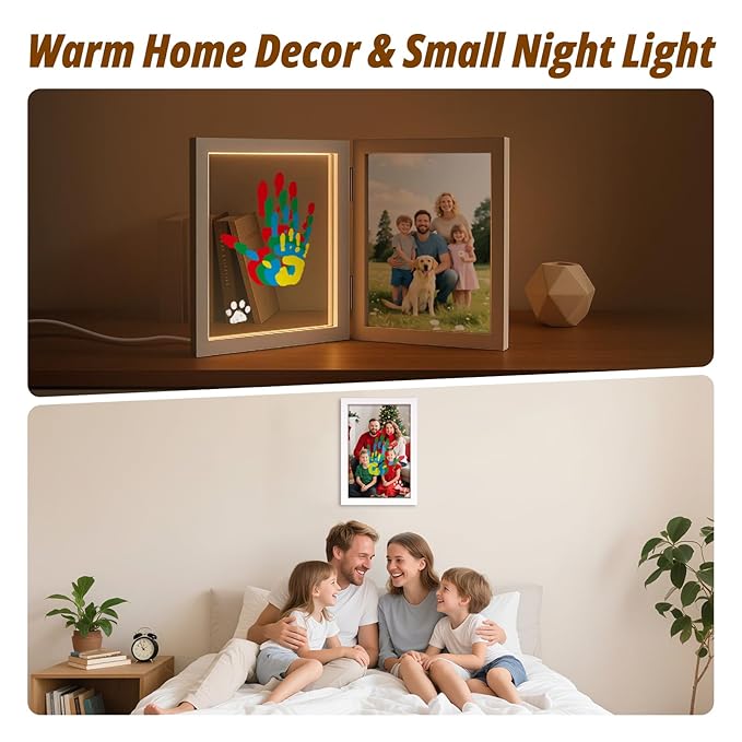 Sortnic Family Handprint Kit with Light, 5 Non-Toxic Paints, Hand Prints Ornament Keepsake Frame for 4, DIY Craft Gift for New Parents & Mom & Baby, Grandparents, Mother's Day, Father's Day