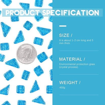 Swpeet 1 Pound Seablue Shine Crystal Series Mosaic Tiles Assortment Kit, Square and Triangle Genuine Mosaic Tiles Glitter Crystal Mosaic Perfect for Home Decoration Crafts - Mosaic Tiles V