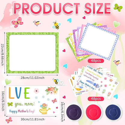 Beeveer 48 Sets Mother's Day Handprint Crafts DIY Religious Hand Keepsake Craft Gifts with Flower Stickers for Mom Dad Home Party Activities(Bright Colors)
