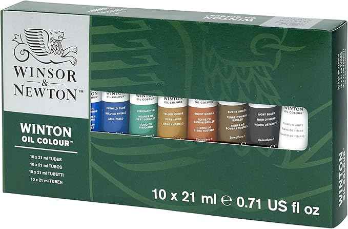 Winsor & Newton 1490697 Winton Oil Paint, Fine High-Quality Oil Paint, Even Consistency, Lightfast, High Coverage, Rich in Colour Pigments - 10 Oil Paint Set in 21 ml Tubes