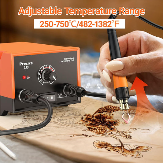 Preciva 935 Dual Handle Wood Burning Kit - Professional Pyrography Tool with 20 Wire Nibs & Pen Holder | Adjustable Temp 482~1382℉ | for Wood Burning, Leather Craft, Art Designs - Crafty Corner