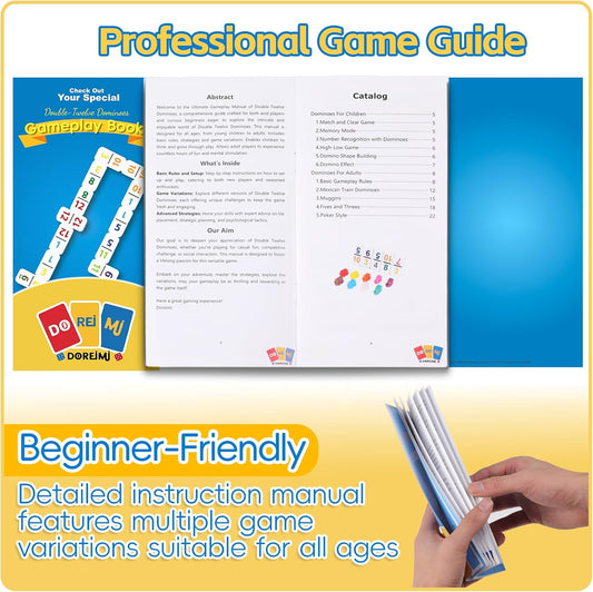 Mexican Train Dominoes Set Numbers and 8 Wooden Holders, Double 12 Travel Domino Train Game with 91 Colored Tiles and Protable Case, Number Domino Set for Kids, Adults Family Board Team Games