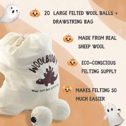 Woolbuddy Felt Balls – 20pcs Large 2.7” White Wool Pom Poms with Drawstring Bag – White Felt Balls for Crafts, DIY Garland, Christmas Ornaments, Needle Felting Projects